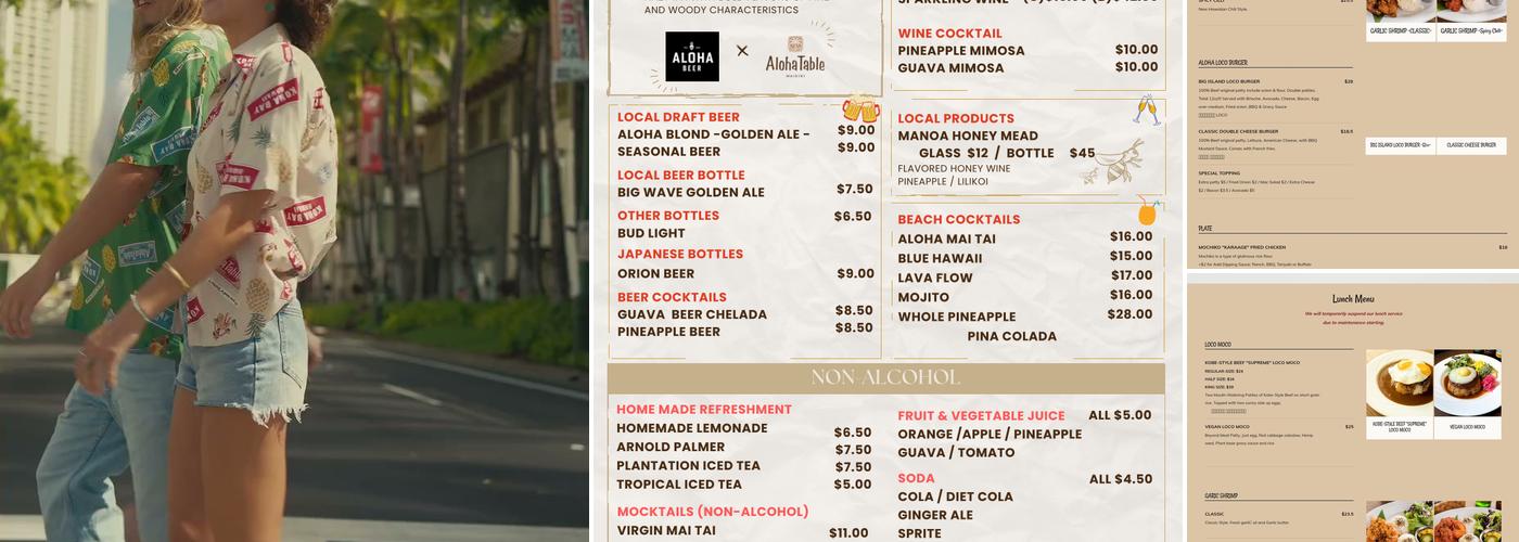 ALOHA TABLE Waikiki Menu