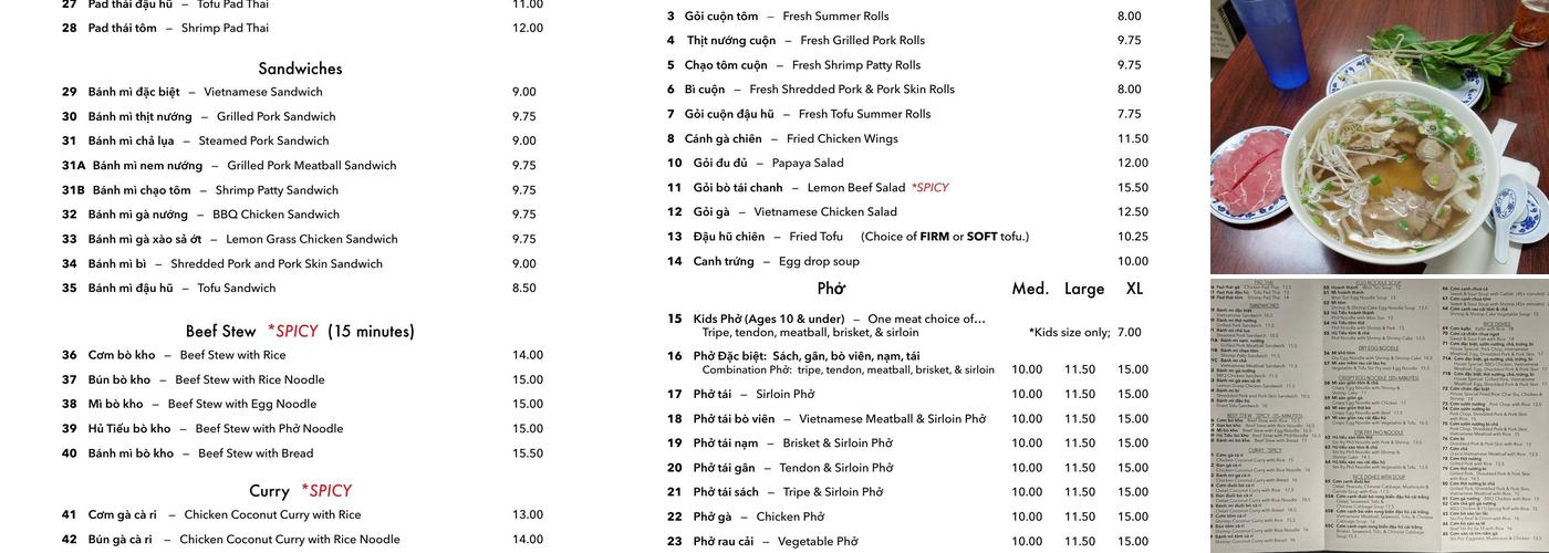 Aloha Vietnamese Foods Menu