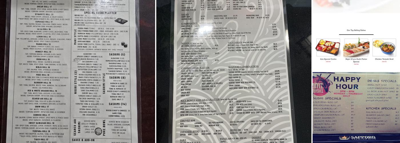Ami Sushi Menu