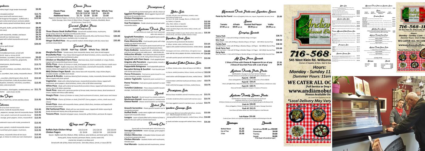 Andiamo Takeout Bistro Menu