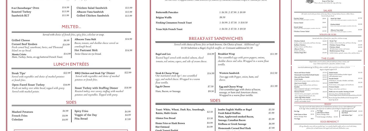 Andy's Breakfast & Lunch Menu