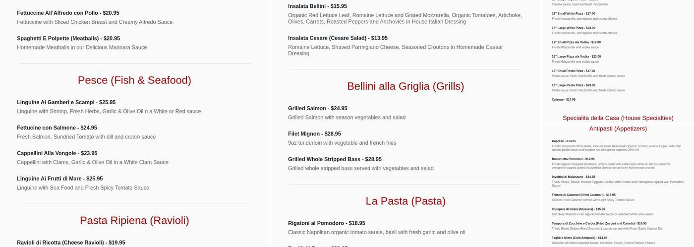 Angelo Bellini Menu
