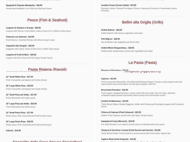 Angelo Bellini Menu