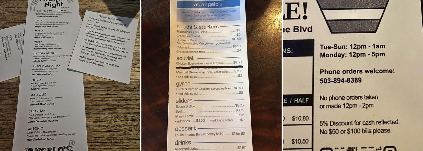 Angelo's Menu
