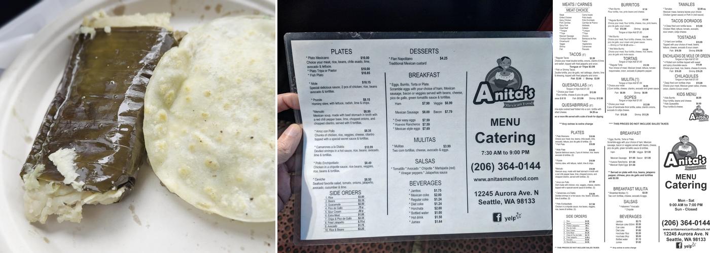 Anita's Mexican Food Menu