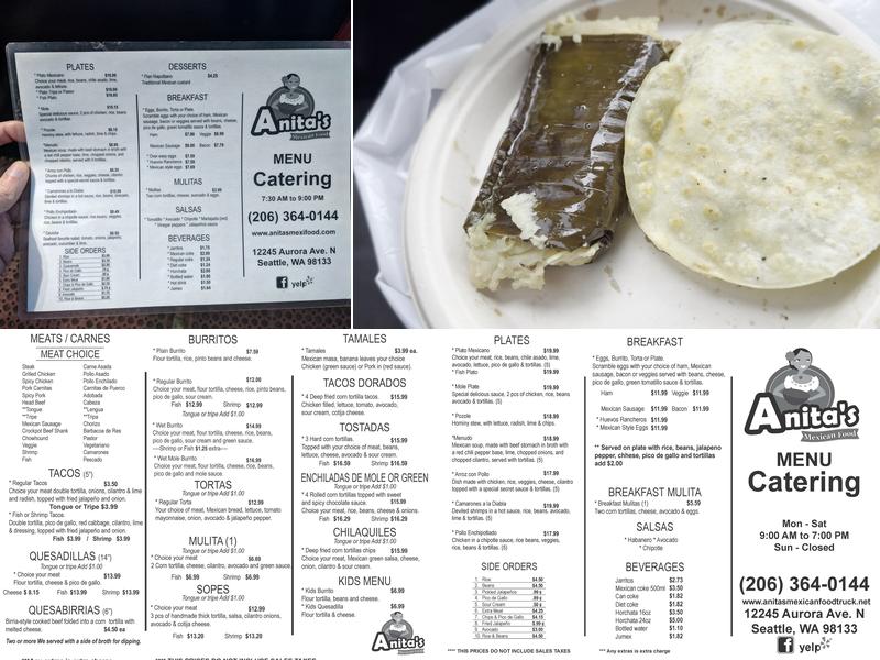 Anita's Mexican Food Menu