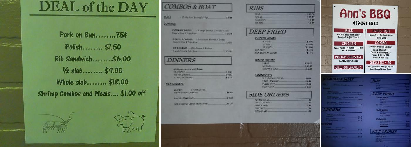 Ann's Bar-B-Que Menu