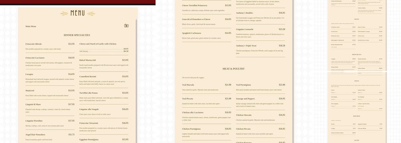 Anthony's Italian Cuisine Menu