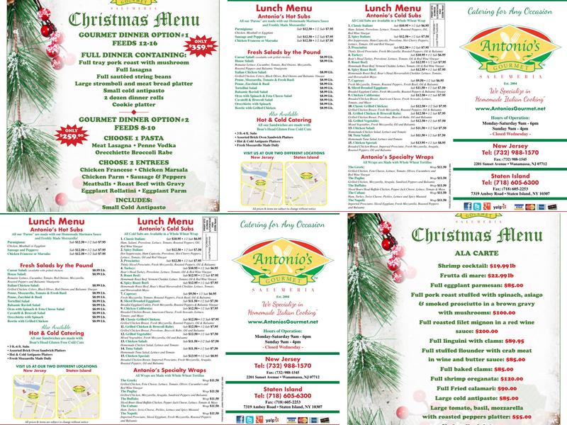 Antonio's Gourmet Salumeria Menu