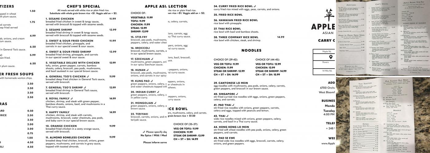 Apple Grill Menu