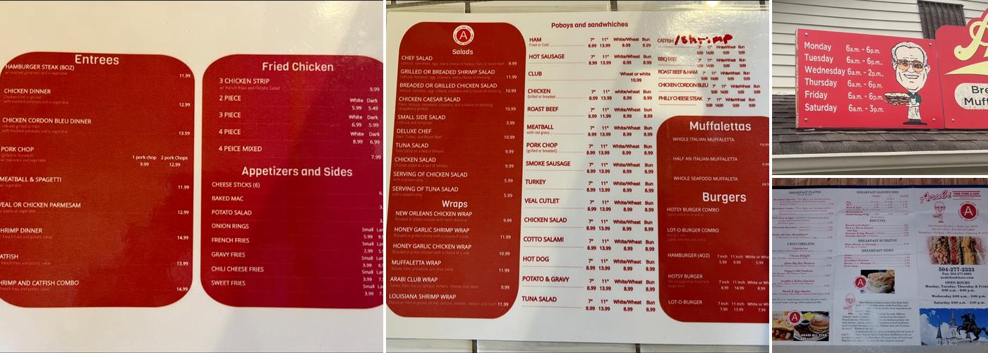 Old Arabi Food Store Menu