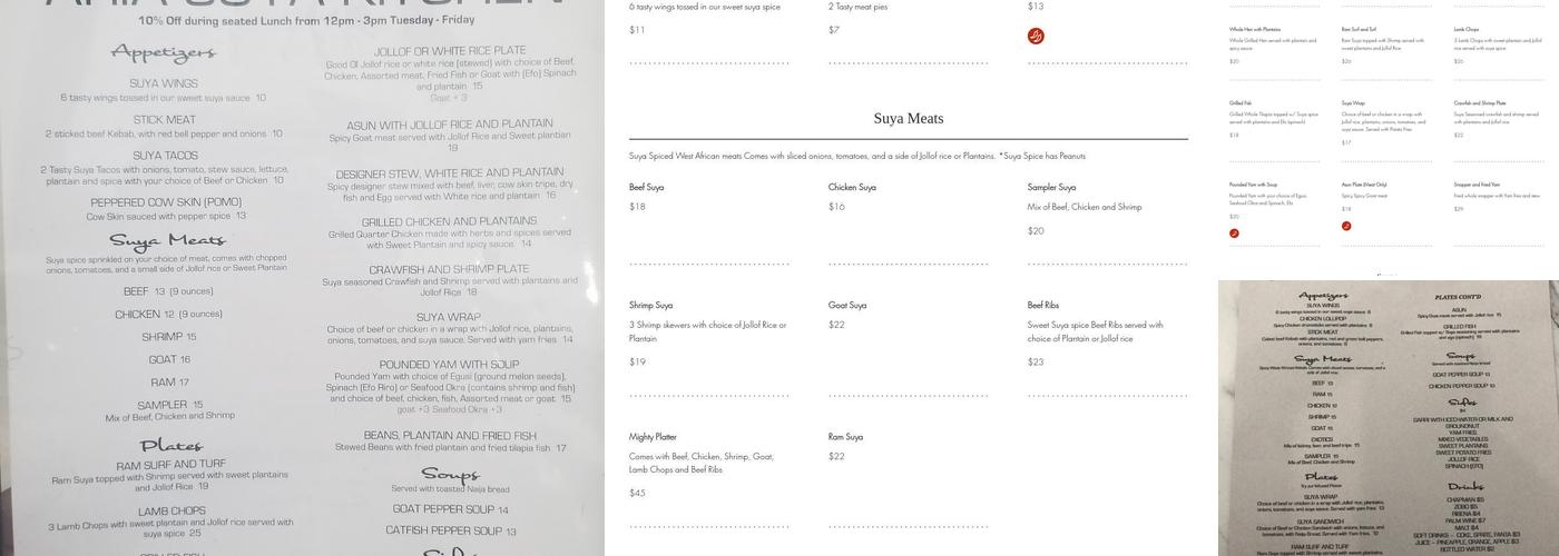 Aria Suya Kitchen Menu