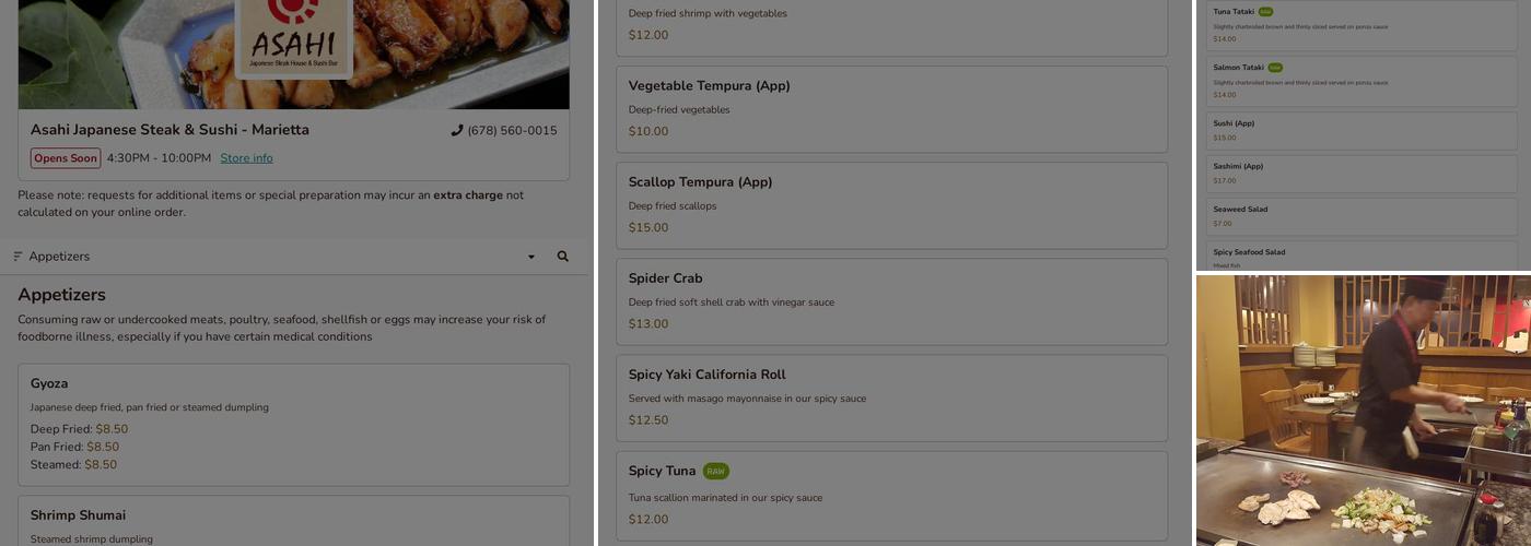 Asahi Japanese Steak & Sushi Menu