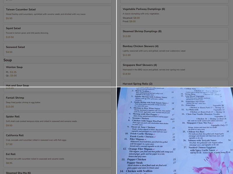 Asia on the Parkway Menu