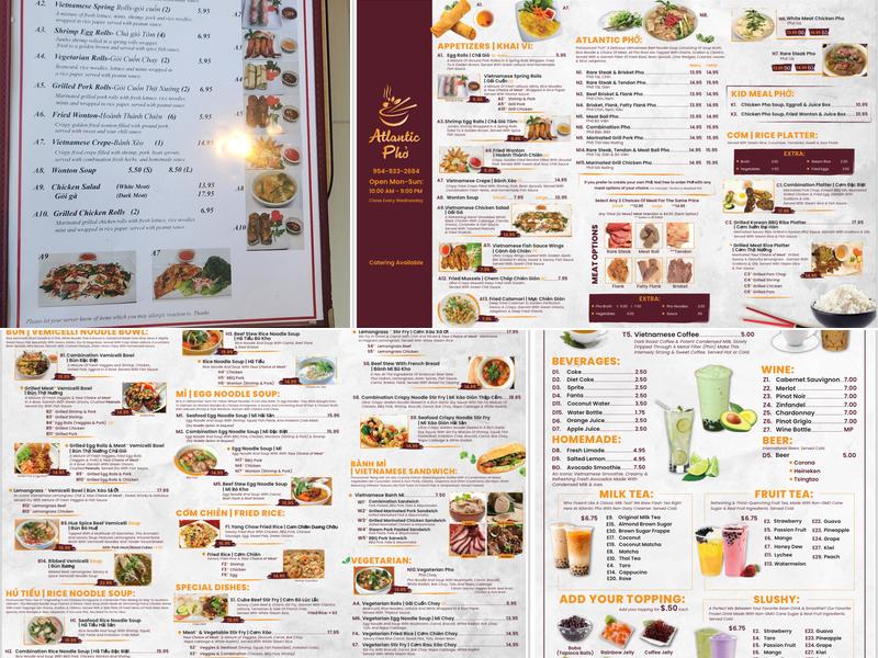 Atlantic Pho Menu
