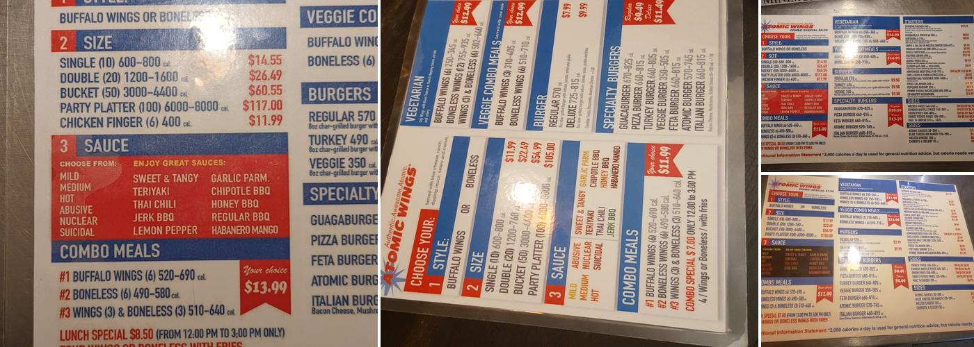 Atomic Wings Menu