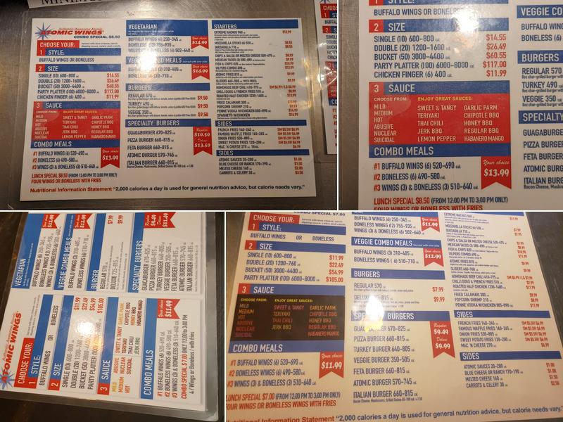 Atomic Wings Menu
