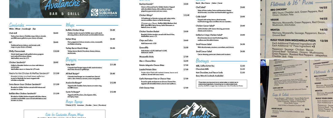 Avalanche Grill Menu