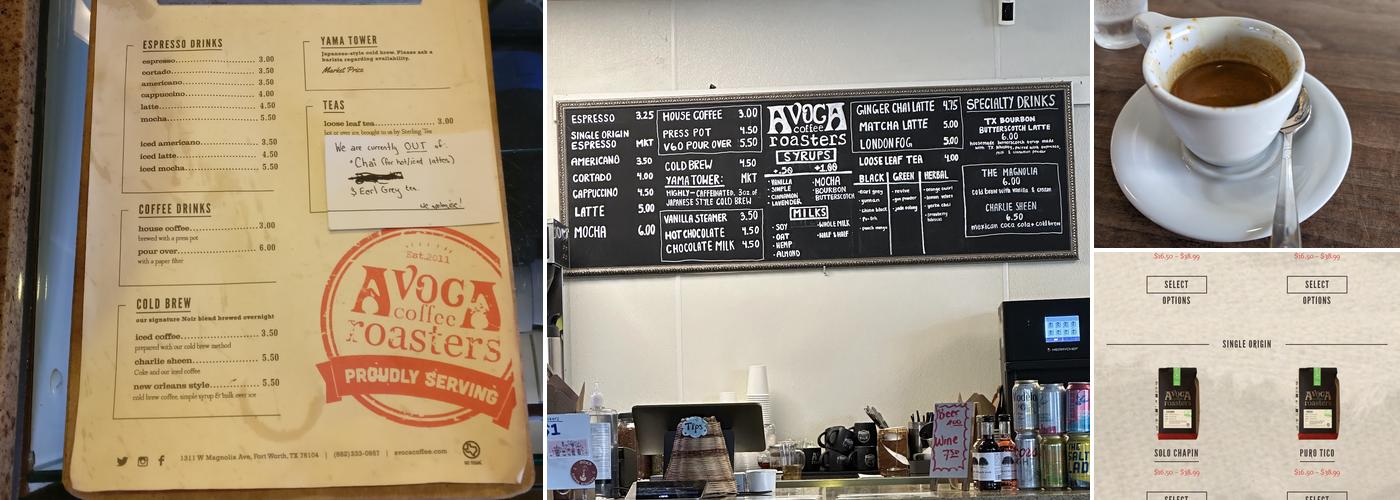 Avoca Coffee Roasters Menu