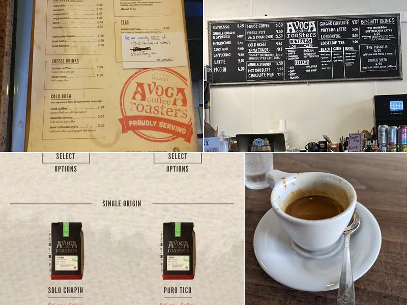 Avoca Coffee Roasters Menu