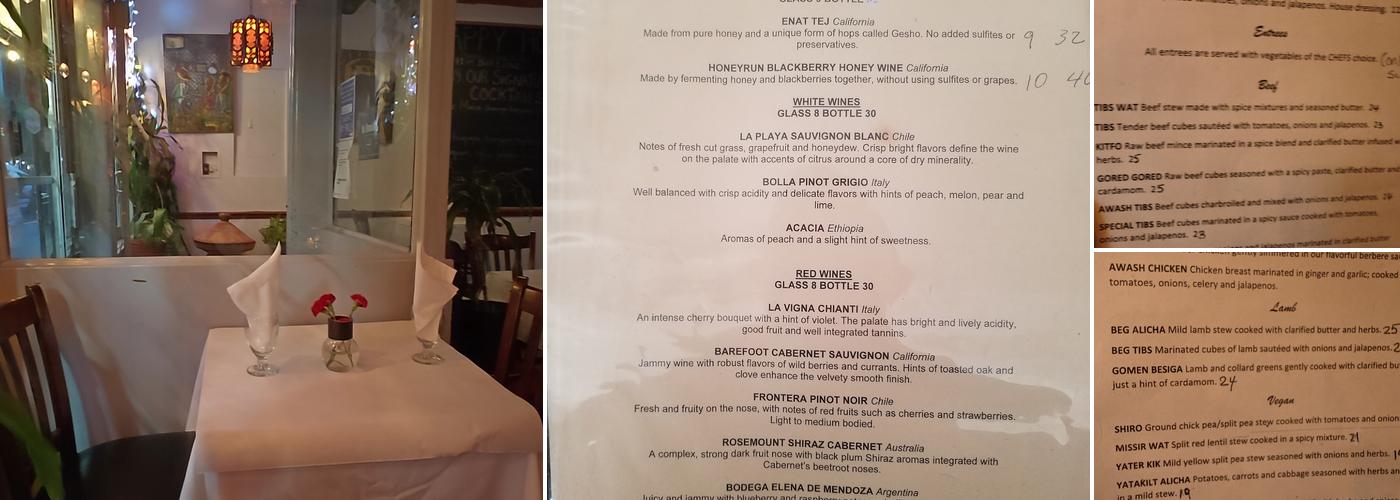 Awash Ethiopian Restaurant Menu