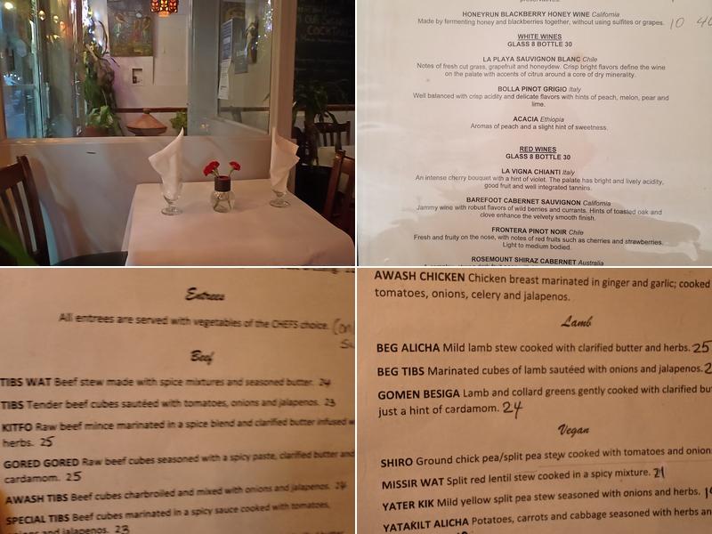 Awash Ethiopian Restaurant Menu