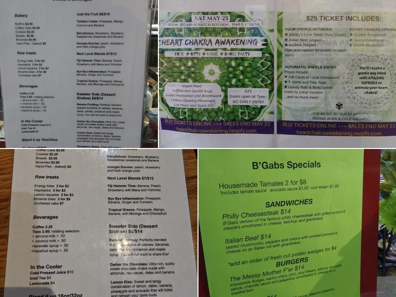 B'Gabs Comfort Cafe Menu