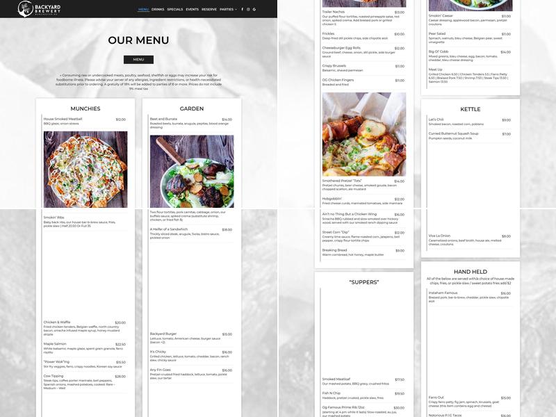 Backyard Brewery and Kitchen Menu
