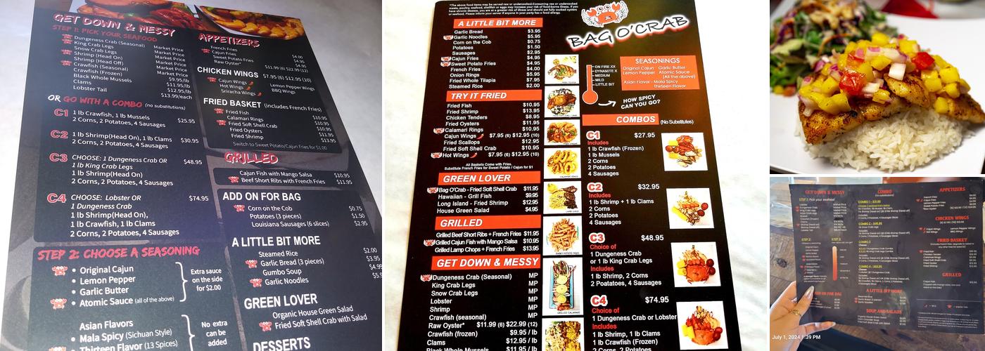 Bag O'Crab Menu