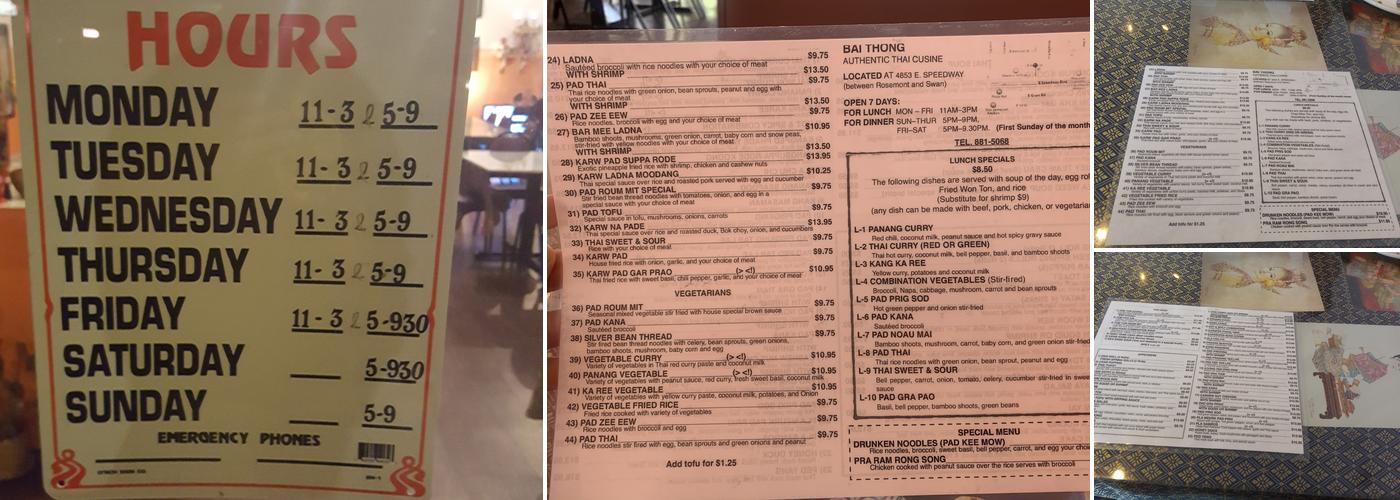 Bai Thong Menu
