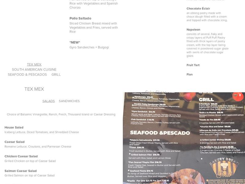 Bakery bread and grill Menu