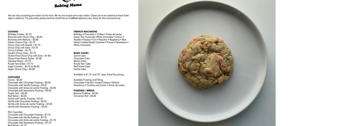 Baking Mama Menu