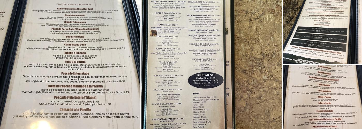 BALEADAS EXPRESS Menu