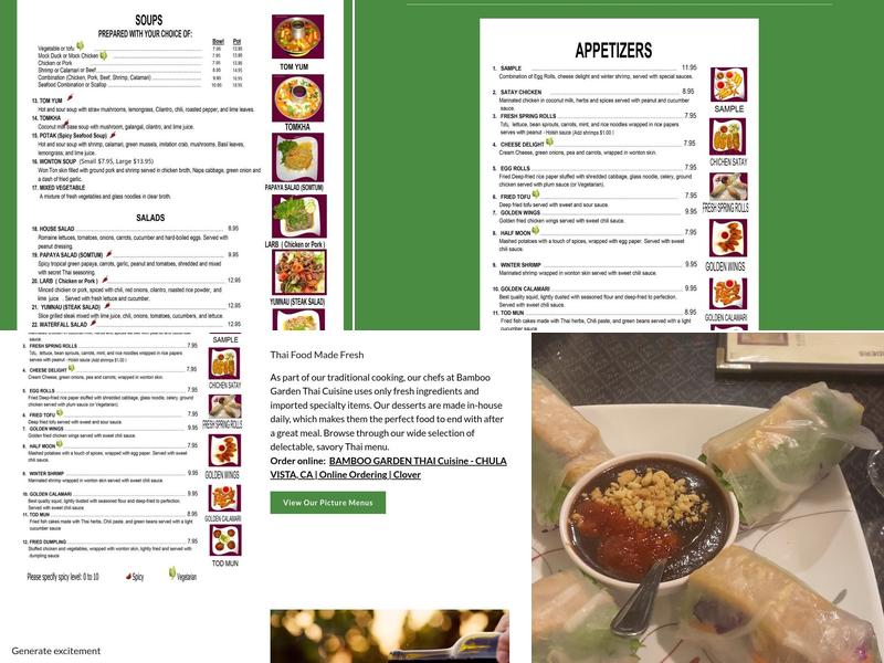 Bamboo Garden Thai Cuisine Menu