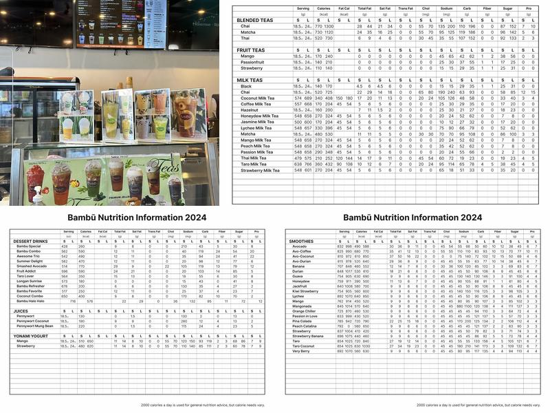 Bambu Desserts & Drinks Menu