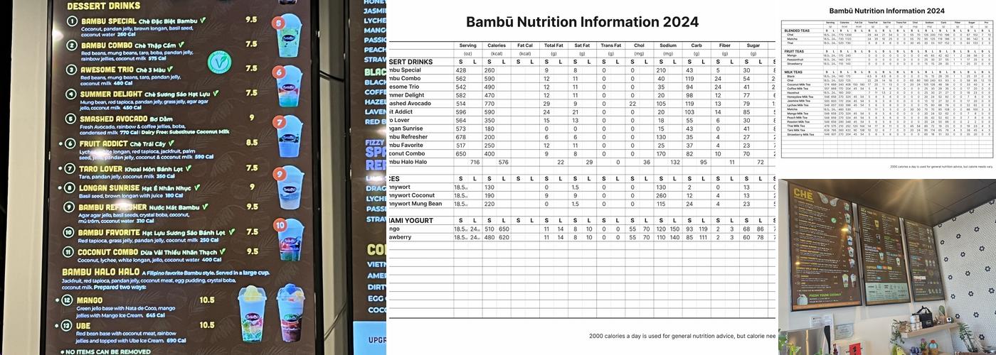 Bambu Desserts & Drinks Menu