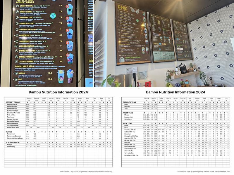 Bambu Desserts & Drinks Menu