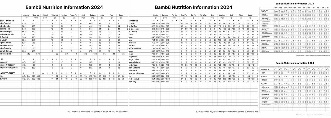 Bambu Dessert & Drinks Menu