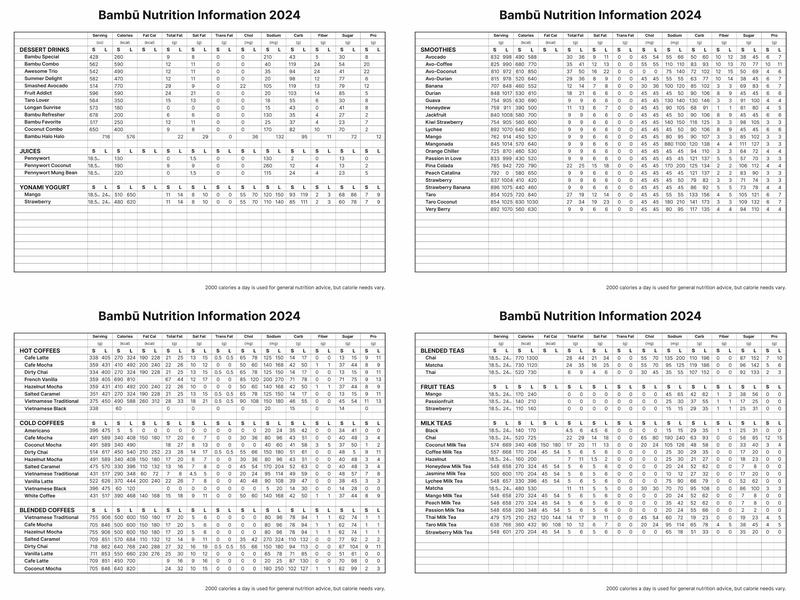 Bambu Dessert & Drinks Menu