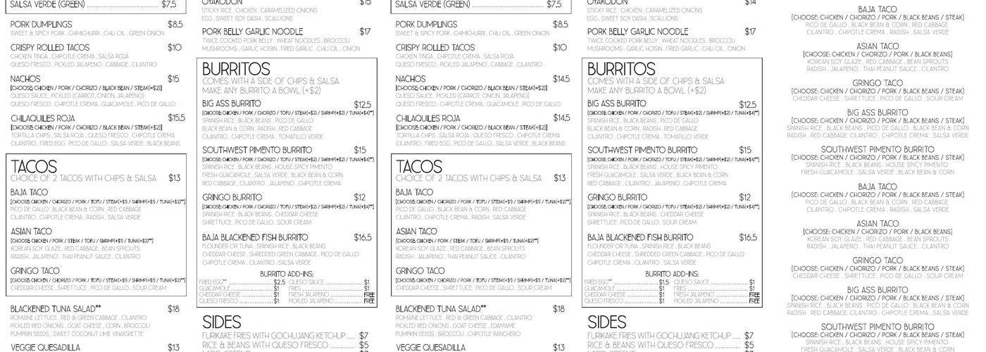 BANDITO BODEGA Menu