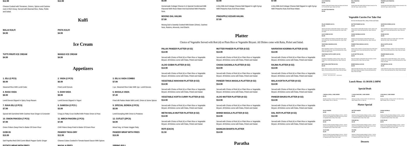 Banglore Express Menu