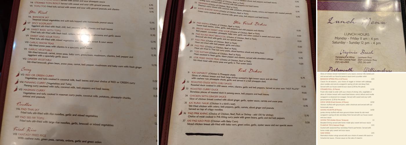 Bangkok Garden Menu