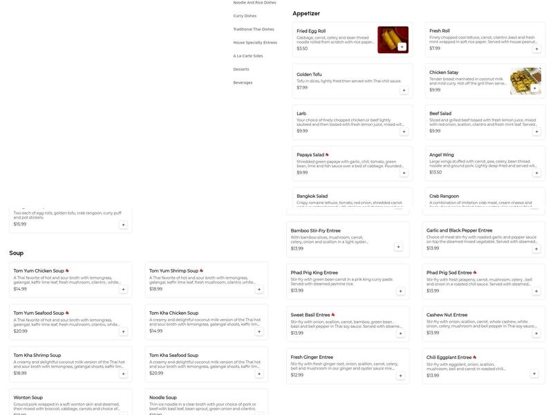 Bangkok Thai Menu