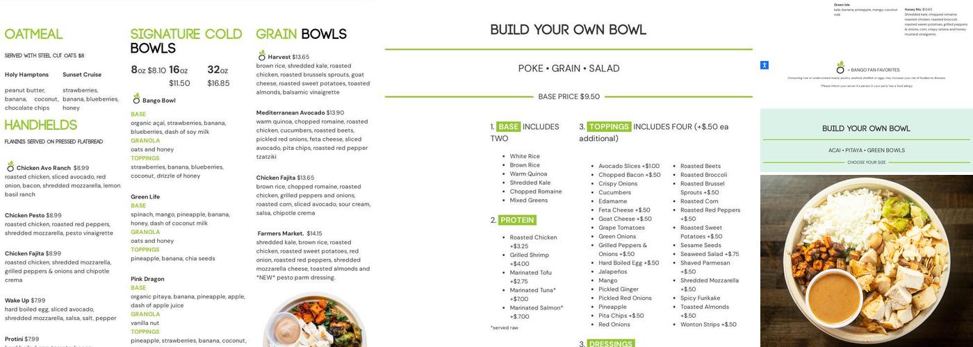 Bango Bowls - Scarsdale Menu