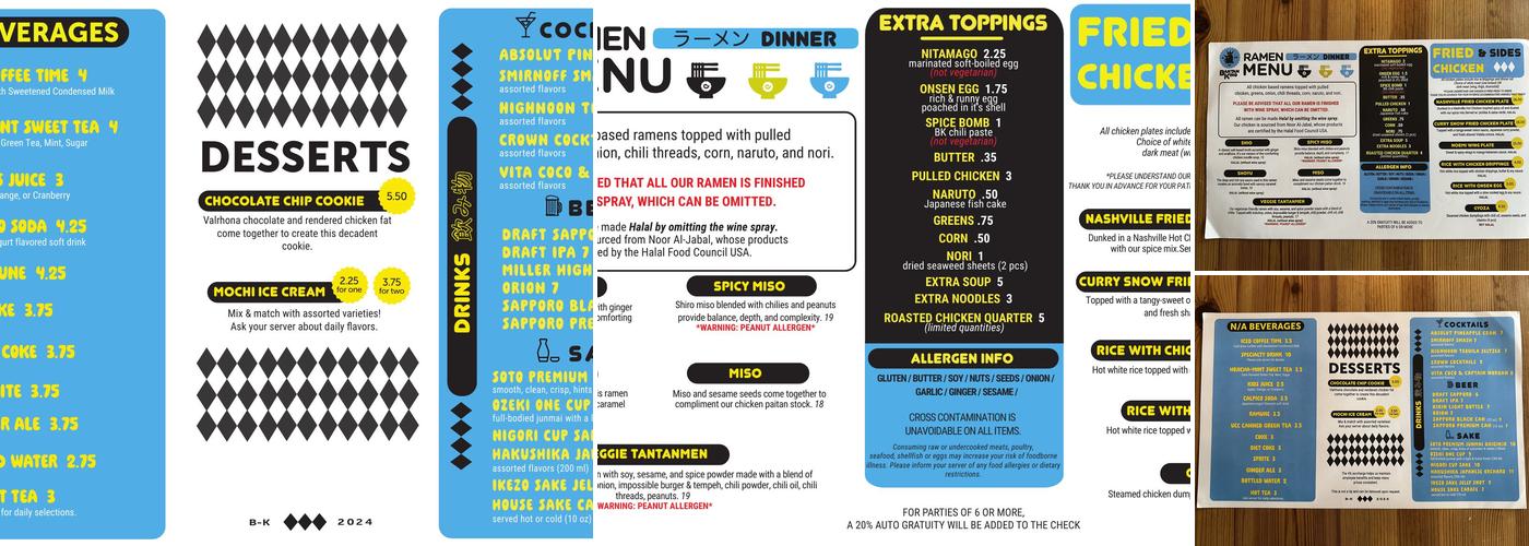 Bantam King Menu