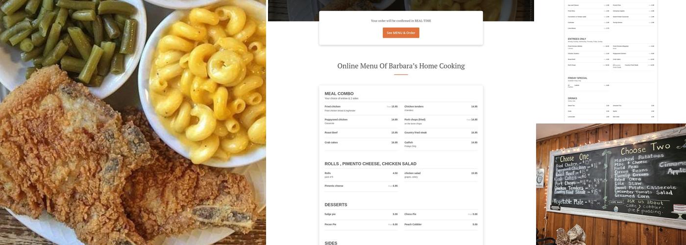 Barbara’s Home Cooking Menu