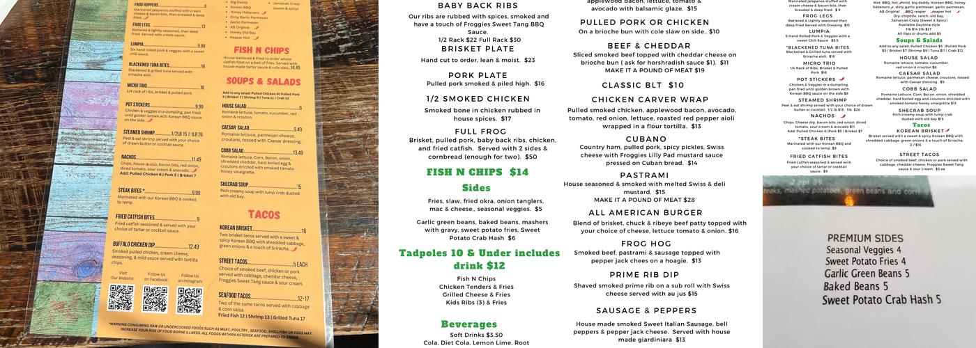 Froggie’s Menu
