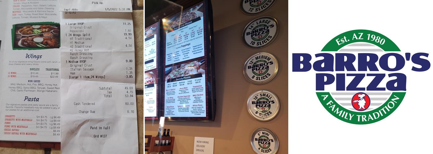 Barro's Pizza Menu