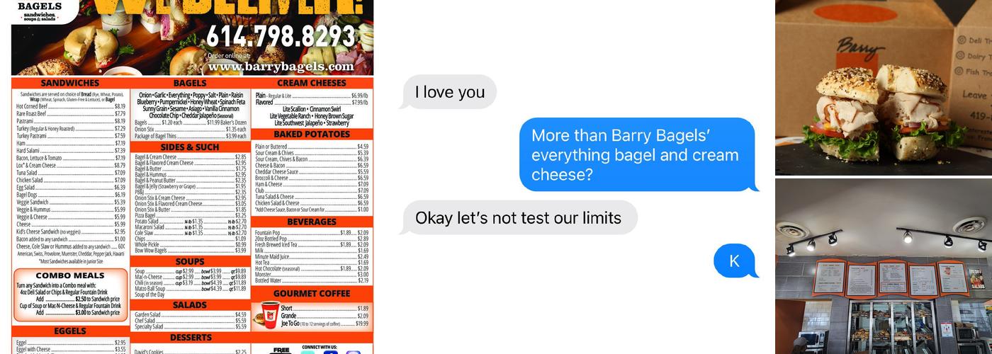 Barry Bagels Dublin Menu