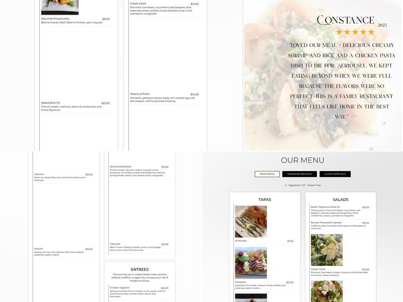 Basil's Restaurant & Tapas Bar Menu